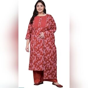 Red Leaf Pattern Women's Salwar Kameez